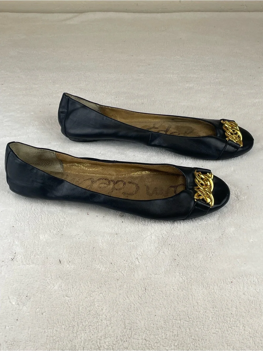 Black Women's Chain-Accent Ballet Flats